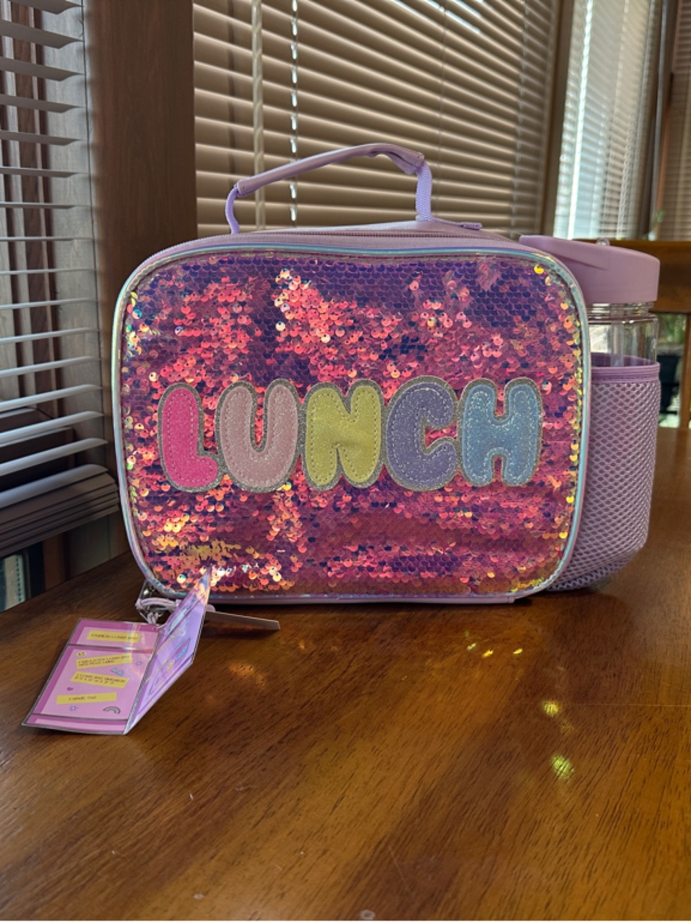 Locker Club Sequin “LUNCH” Insulated Lunch Bag with Water Bottle NWT 8x10x3